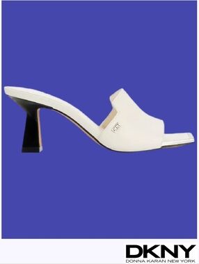 DKNY Size 10 Kailyn White Square Open-Toe Mid Heel Slip On Dress Sandals NWT